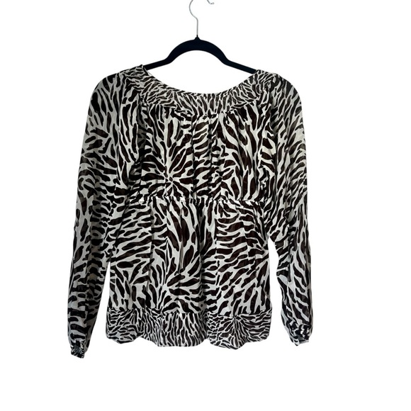 Micheal Micheal Kors Long Sleeve Blouse Sheer Zebra Print Size Small Silk - Picture 2 of 9
